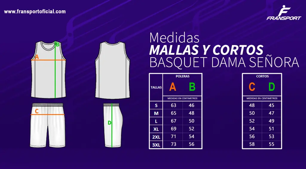 Medidas MALLAS Y CORTOS BASQUET DAMA SEÑORA.webp