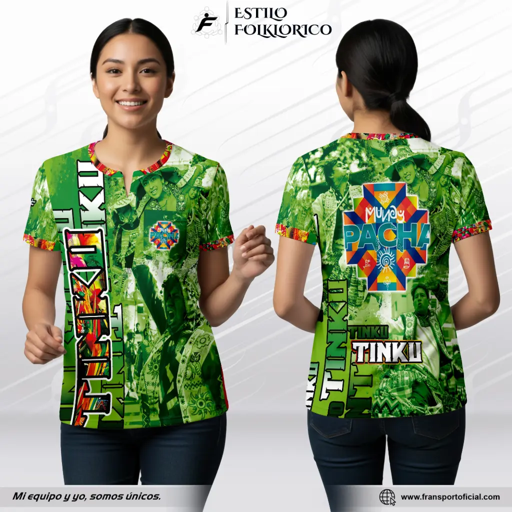 Camiseta Estilo Folklor Bolivia – Tinku | Modelo Personalizable – Fransport - ID 1258 (mujer)