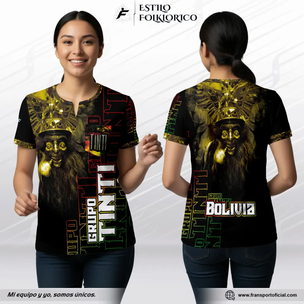 Camiseta mujer Estilo Folklor Bolivia – Morenada | Modelo Personalizable – Fransport - ID 1242 (Negro)