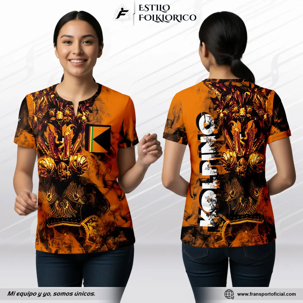 Camiseta mujer Estilo Folklor Bolivia – Diablada | Modelo Personalizable – Fransport - ID 1257 (Negro)