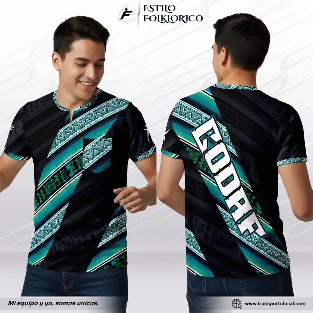 Camiseta Estilo Folklor Bolivia | Modelo Personalizable – Fransport - ID 1234 (Negro)