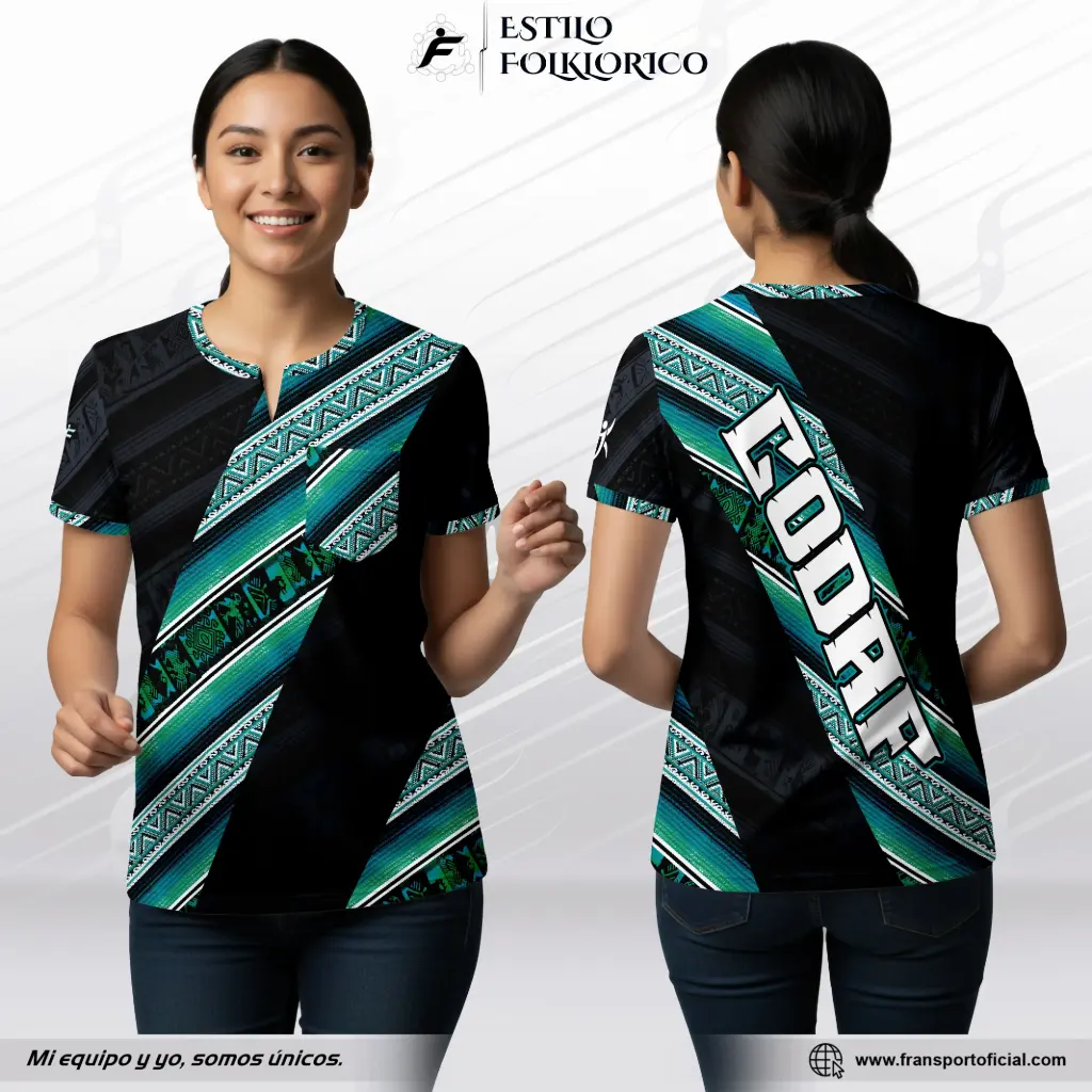 Camiseta mujer Estilo Folklor Bolivia | Modelo Personalizable – Fransport - ID 1234 (Negro)