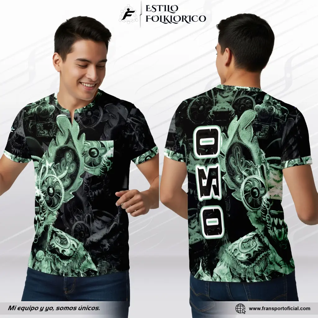 Camiseta Estilo Folklor Bolivia – Diablada Oso | Modelo Personalizable – Fransport - ID 1236 (Negro)