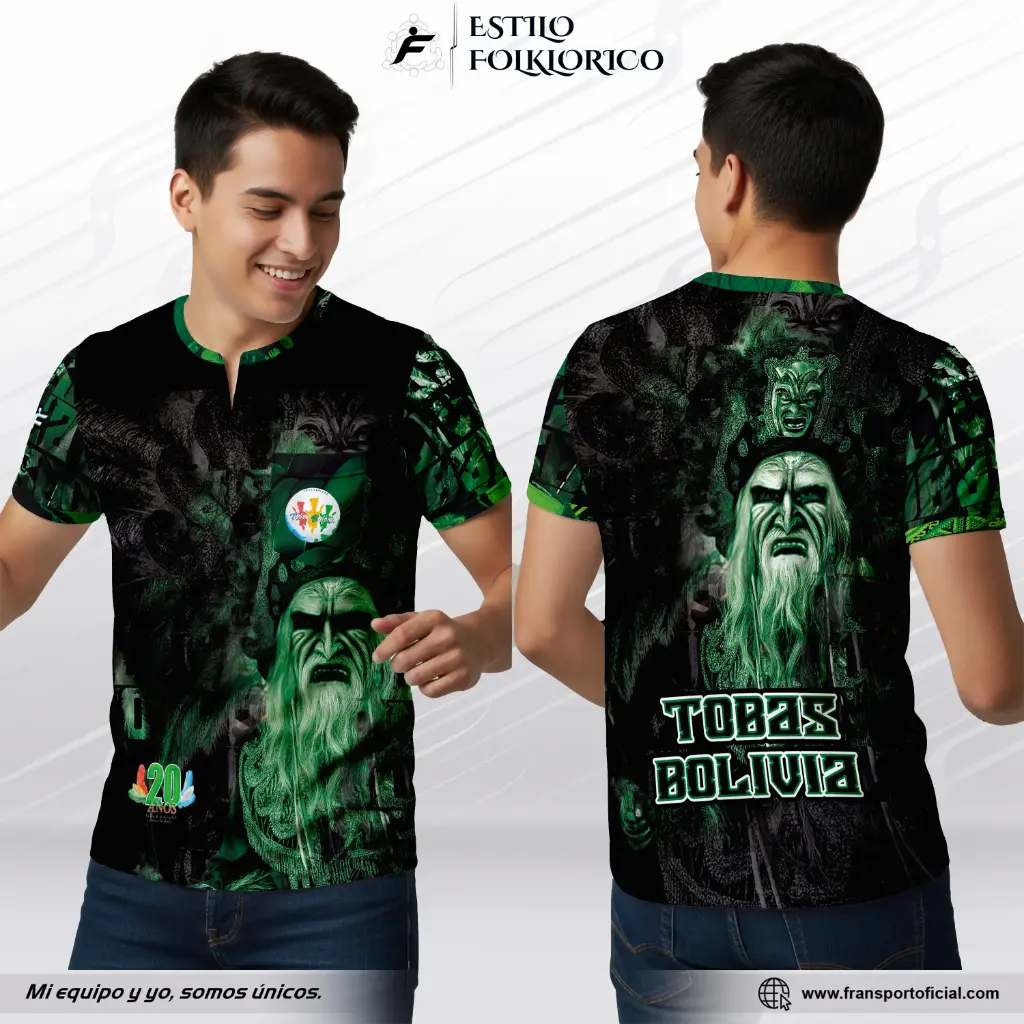 Camiseta Estilo Folklor Bolivia – Tobas | Modelo Personalizable – Fransport - ID 1241 (Negro)