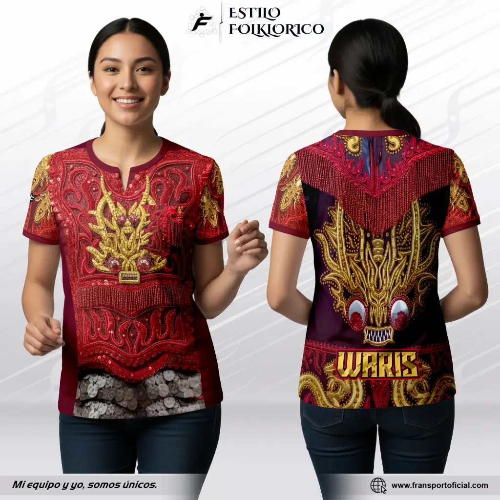 Camiseta Estilo Folklor Bolivia – Tinku | Modelo Personalizable – Fransport - ID 1258 (mujer)