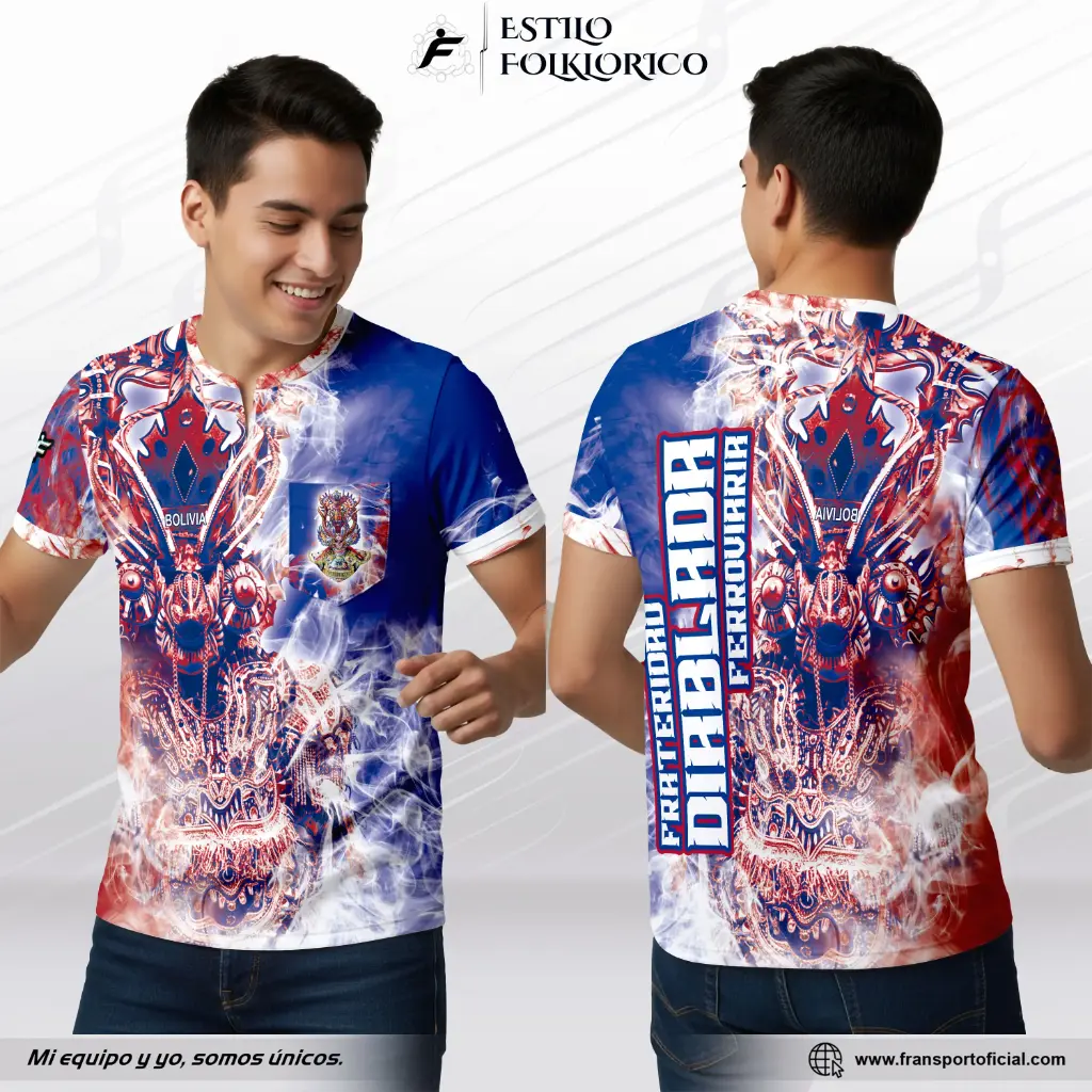 Camiseta Estilo Folklor Bolivia – Diablada | Modelo Personalizable – Fransport - ID 1264 (Azul)