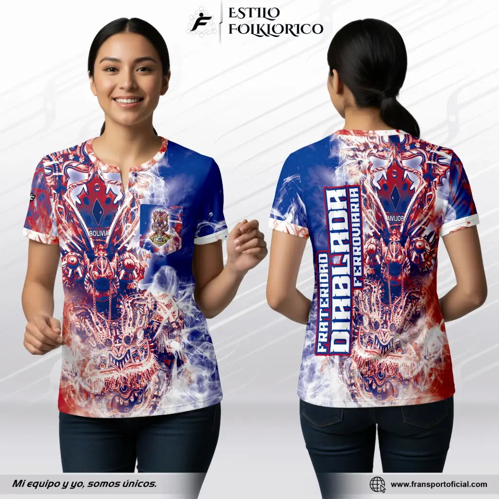 Camiseta mujer Estilo Folklor Bolivia – Diablada | Modelo Personalizable – Fransport - ID 1264 (Azul)