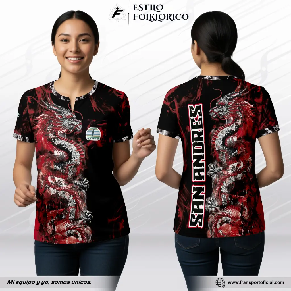 Camiseta mujer Estilo Folklor Bolivia – Caporal | Modelo Personalizable – Fransport - ID 1262 (Negro)