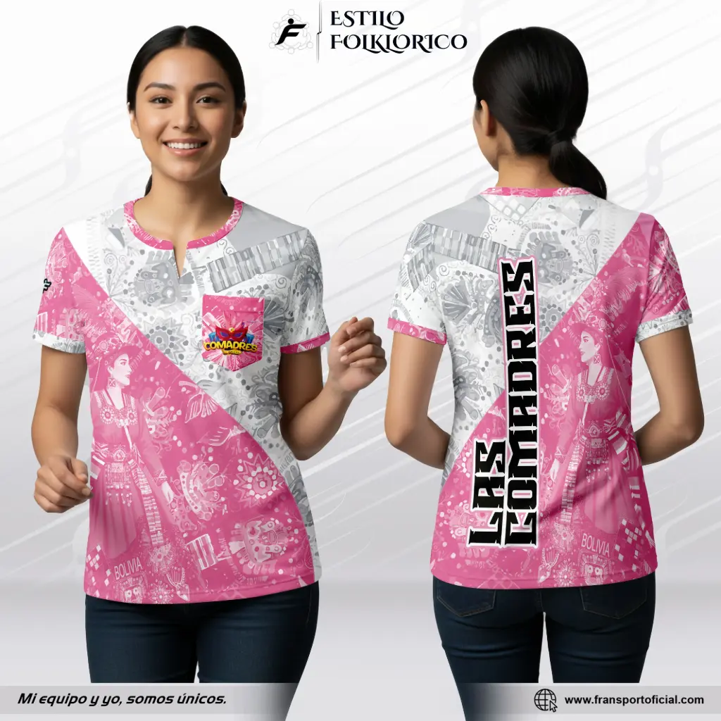 Camiseta mujer Estilo Folklor Bolivia – Tinku | Modelo Personalizable – Fransport - ID 1261 (Blanco)