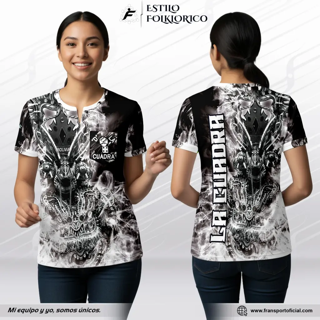 Camiseta mujer Estilo Folklor Bolivia – Diablada | Modelo Personalizable – Fransport - ID 1260 (Blanco)