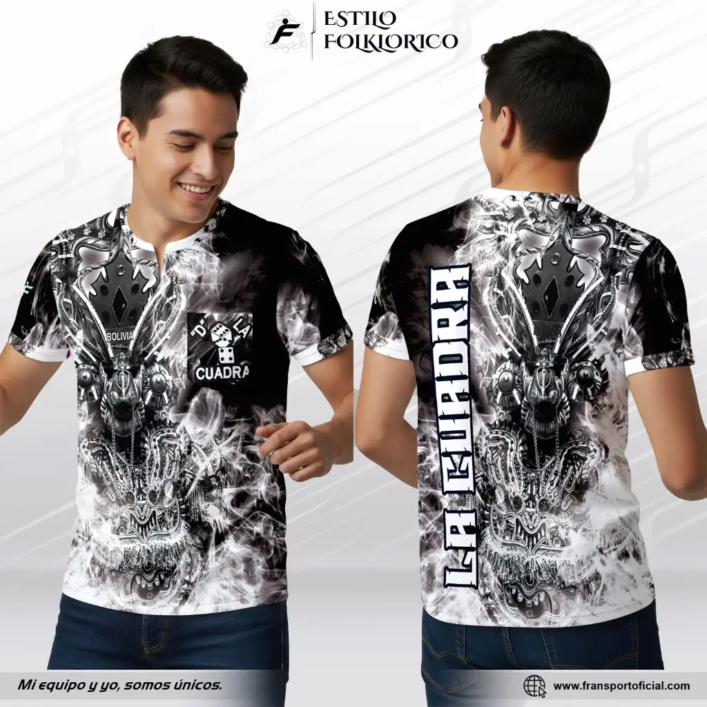 Camiseta Estilo Folklor Bolivia – Diablada | Modelo Personalizable – Fransport - ID 1260 (Blanco)