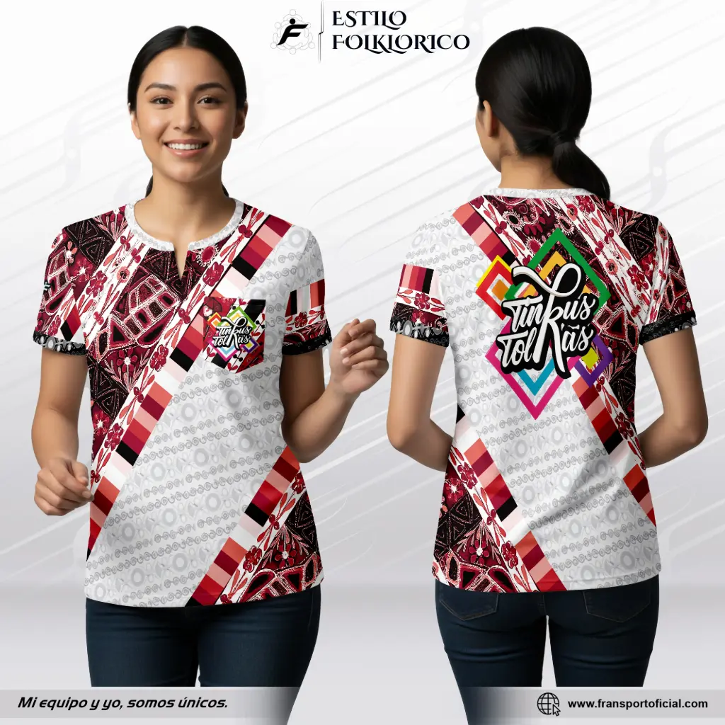 Camiseta mujer Estilo Folklor Bolivia – Tinku | Modelo Personalizable – Fransport - ID 1258 (Blanco)