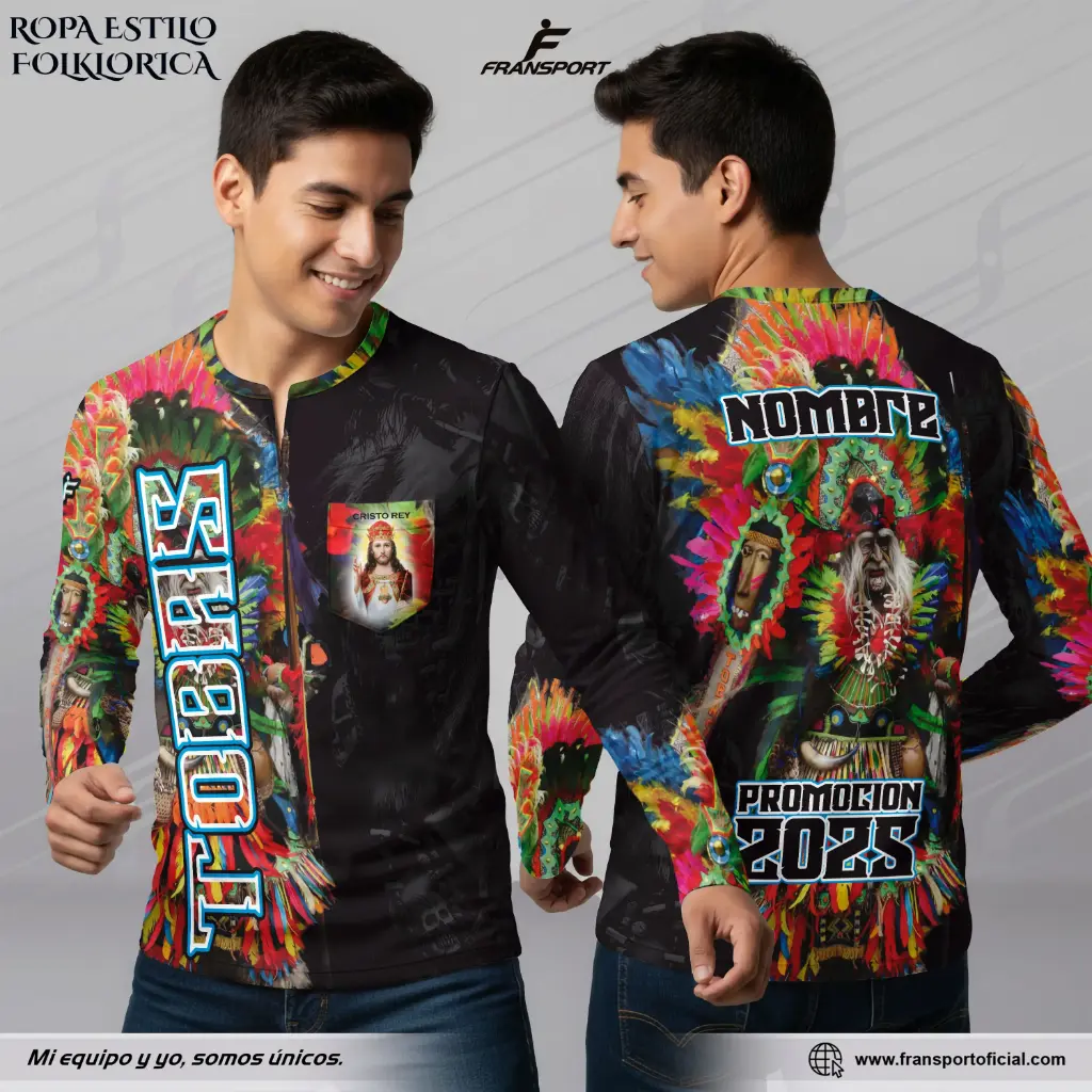 Polera estilo folklorico Tobas - N 1335 varon (Talla L, Molde Clasico, Manga corta)