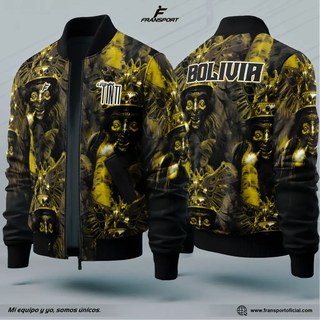 Bomber Estilo Folklor Bolivia – Morenada | Modelo Personalizable – Fransport - ID 1242 (Negro)
