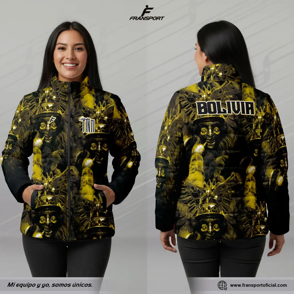 Chamarra termica mujer Estilo Folklor Bolivia – Morenada | Modelo Personalizable – Fransport - ID 1242 (Negro)