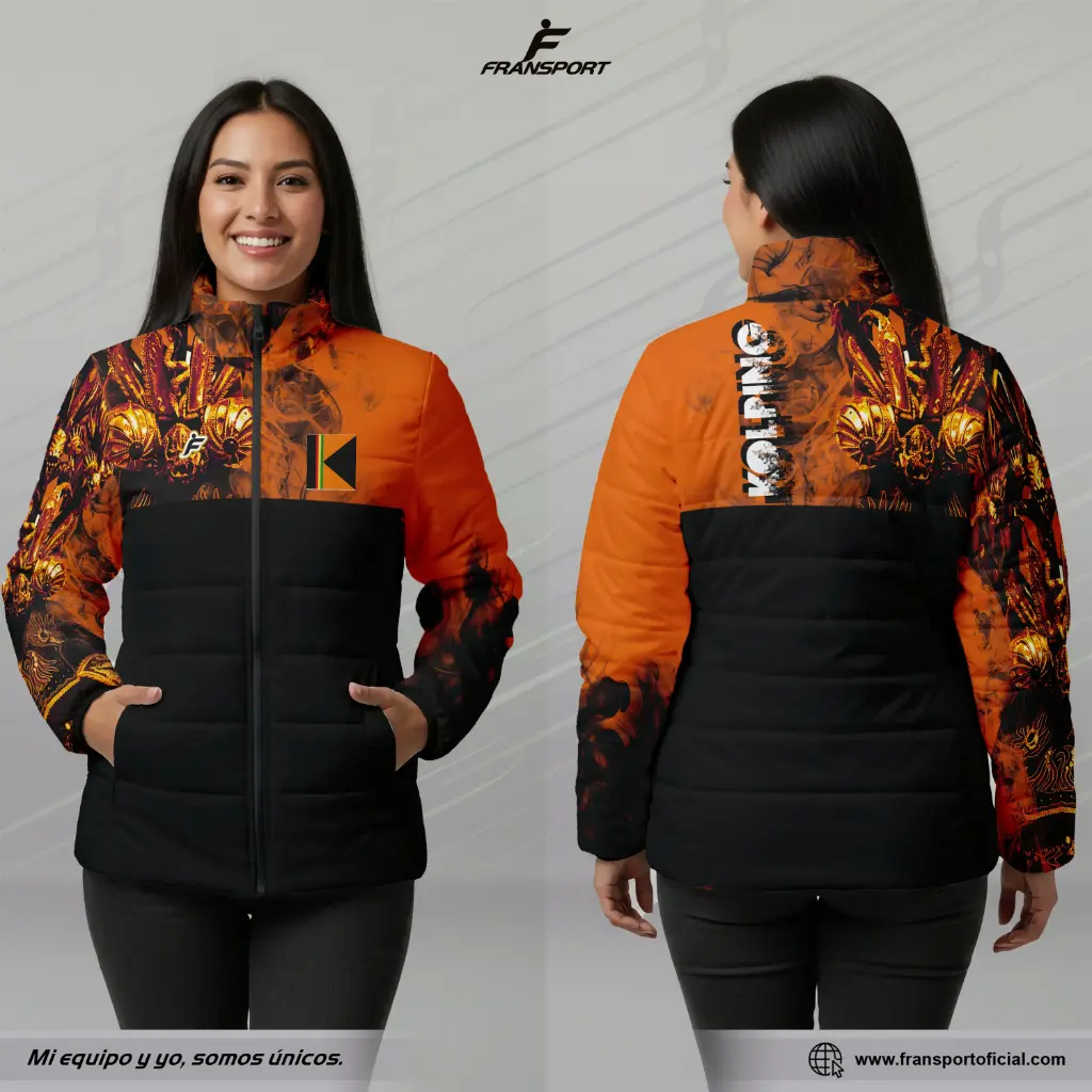 Chamarra termica mujer Estilo Folklor Bolivia – Diablada | Modelo Personalizable – Fransport - ID 1257 (Negro)