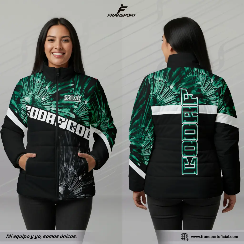 Chamarra termica mujer Estilo Folklor Bolivia | Modelo Personalizable – Fransport - ID 1234 (Negro)