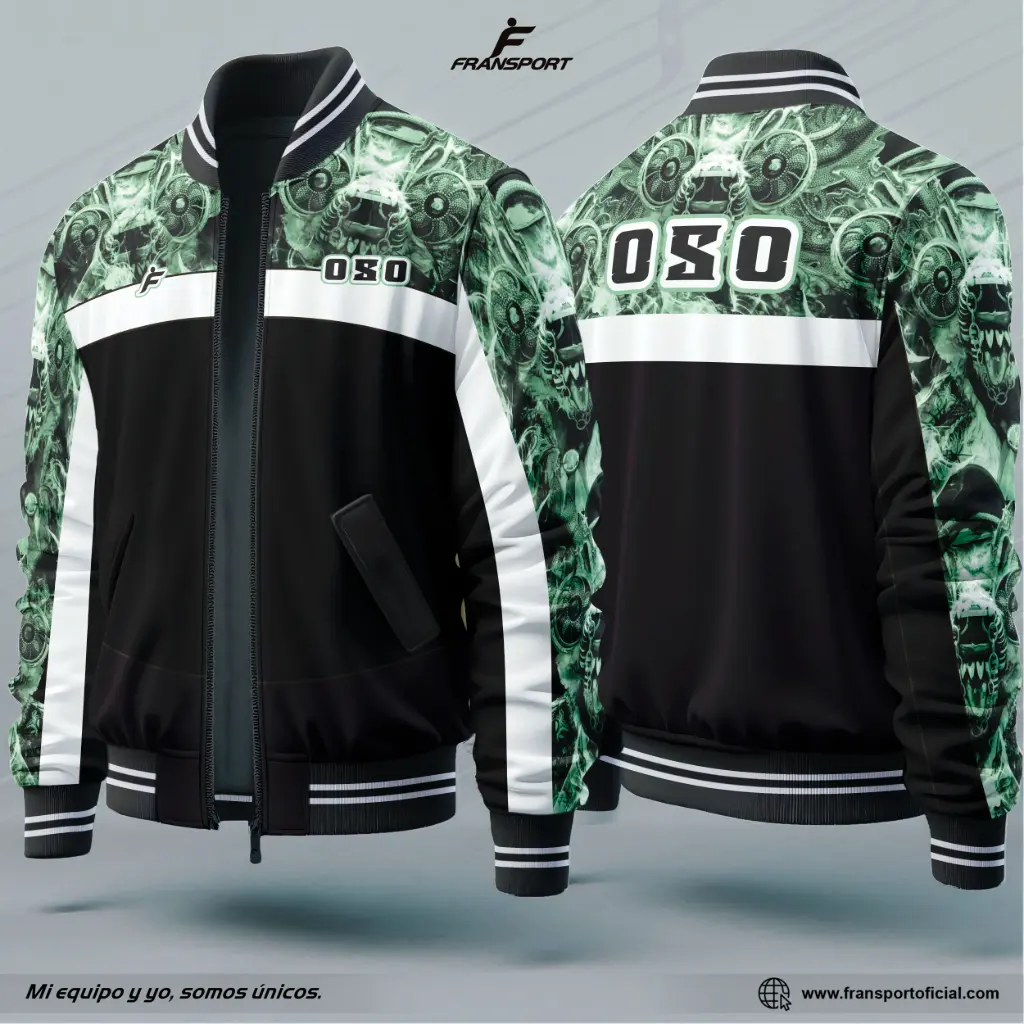 Bomber Estilo Folklor Bolivia – Diablada Oso | Modelo Personalizable – Fransport - ID 1236 (Negro)