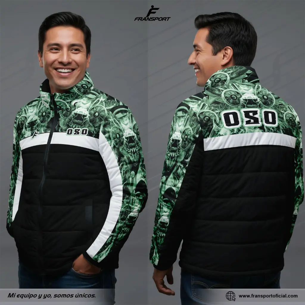 Chamarra termica varon Estilo Folklor Bolivia – Diablada Oso | Modelo Personalizable – Fransport - ID 1236 (Negro)
