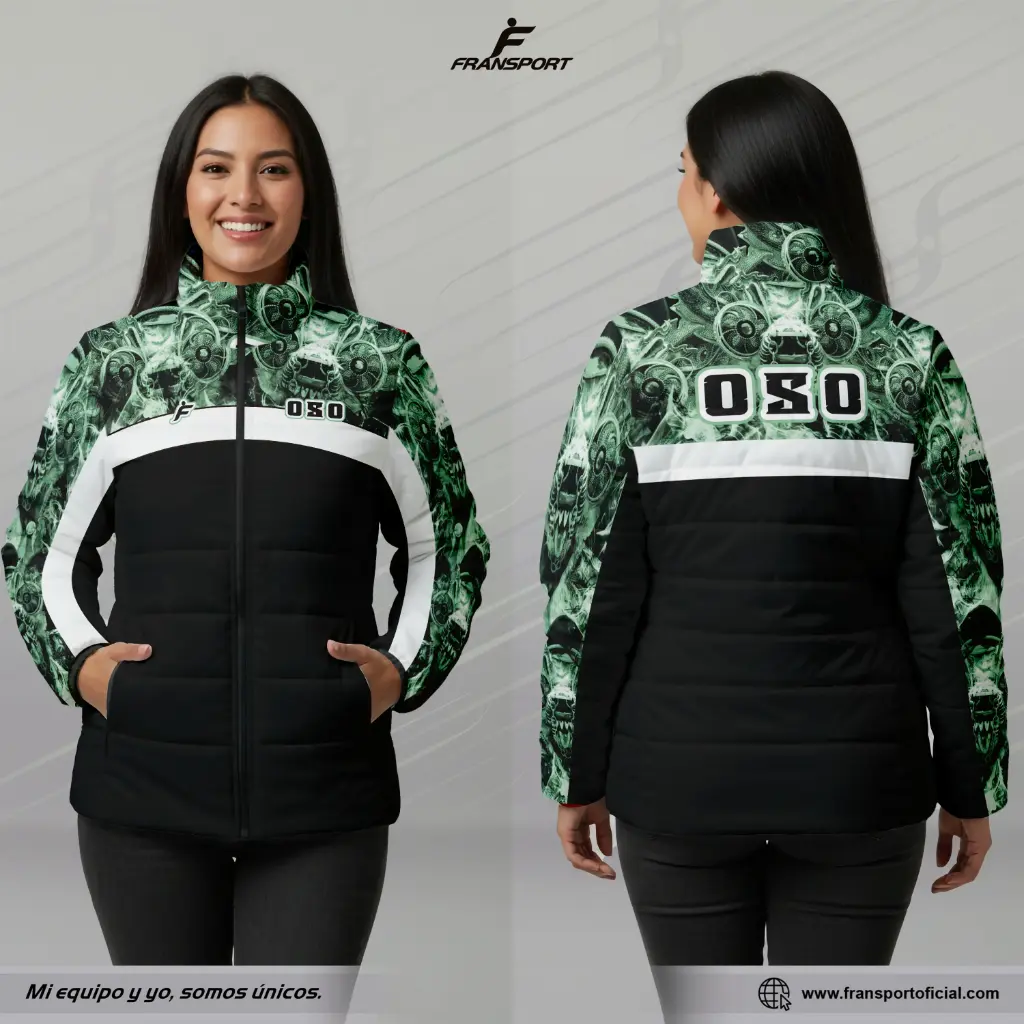 Chamarra termica mujer Estilo Folklor Bolivia – Diablada Oso | Modelo Personalizable – Fransport - ID 1236 (Negro)