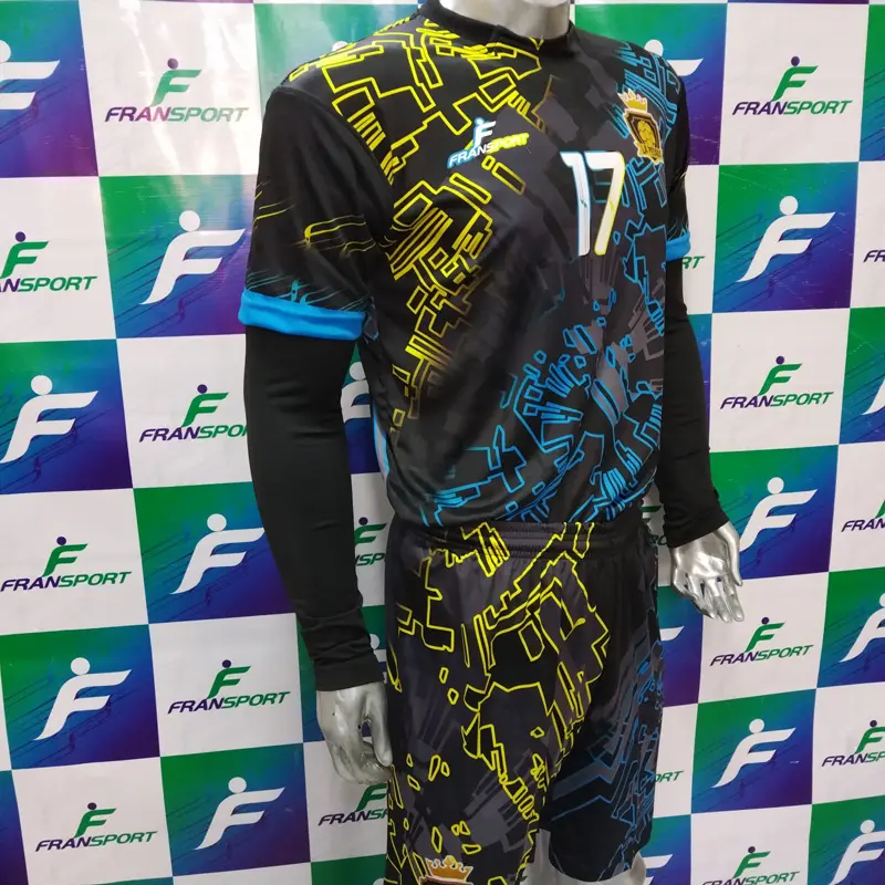 Poleras y corto Fútbol Diseño Fransport Personalizable full sublimado  (Negro)