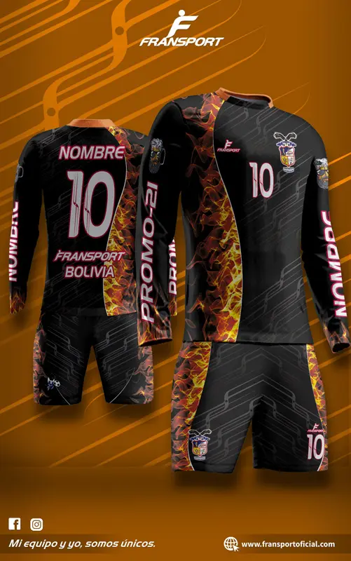 Poleras y corto Fútbol Diseño Fransport Personalizable full sublimado (Negro)