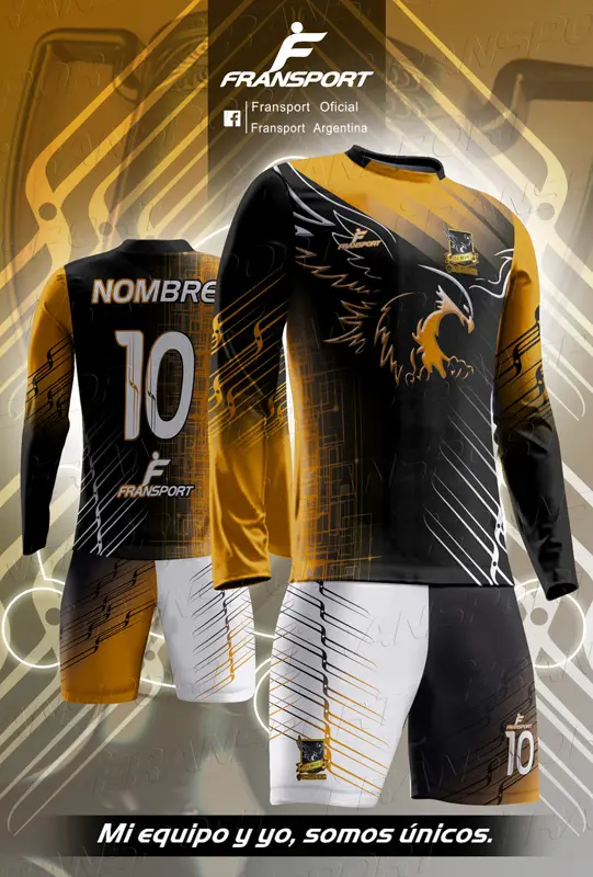Poleras y corto Fútbol Diseño Fransport Personalizable full sublimado (Negro)