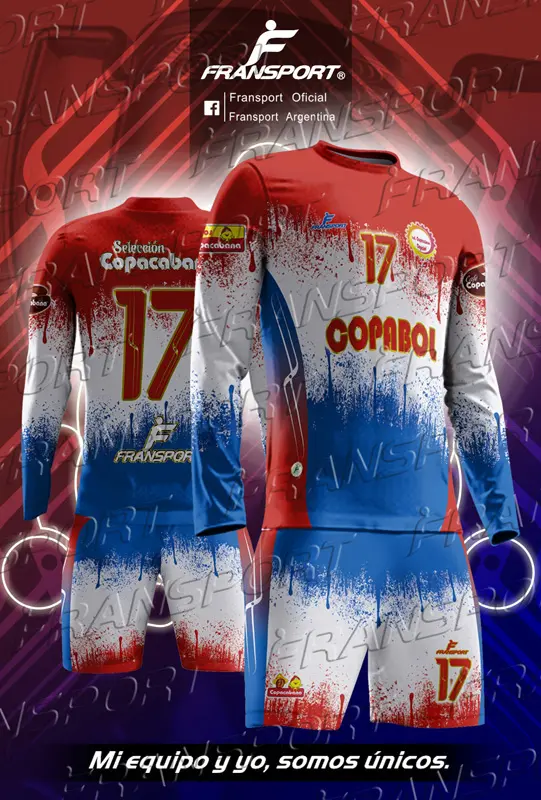 Poleras y corto Fútbol Diseño Fransport Personalizable full sublimado (Azul pastel)