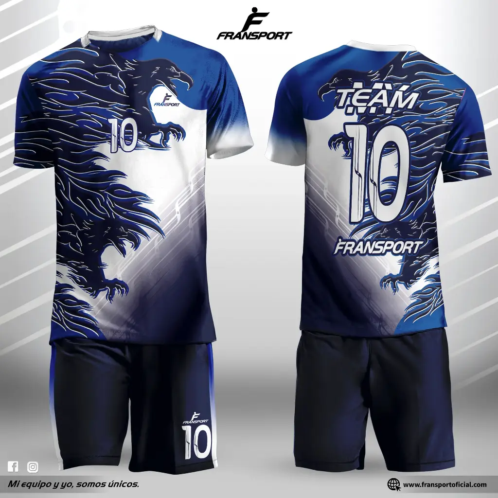 Poleras y corto Fútbol Diseño Fransport Personalizable (Azul marino)