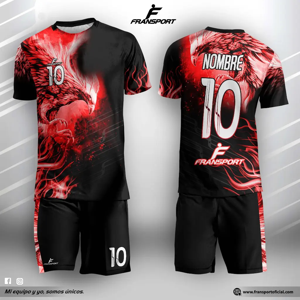 Poleras y corto Fútbol Diseño Fransport Personalizable full sublimado (Blanco)