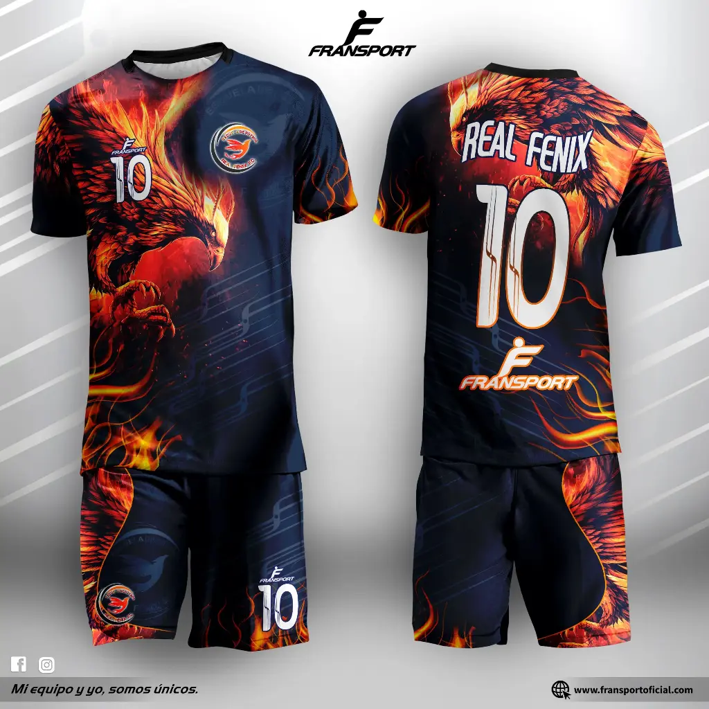 Poleras y corto Fútbol Diseño Fransport Personalizable full sublimado (Negro)