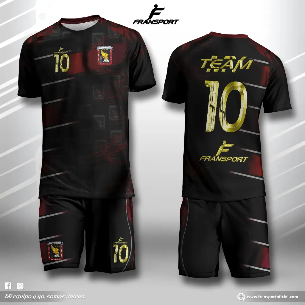 Poleras y corto Fútbol Diseño Fransport Personalizable full sublimado (Negro)