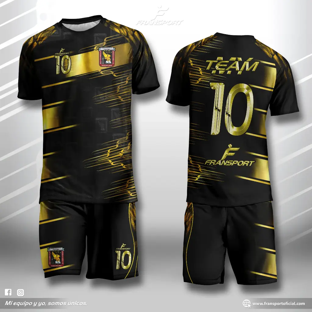 Poleras y corto Fútbol Diseño Fransport Personalizable full sublimado (Negro)