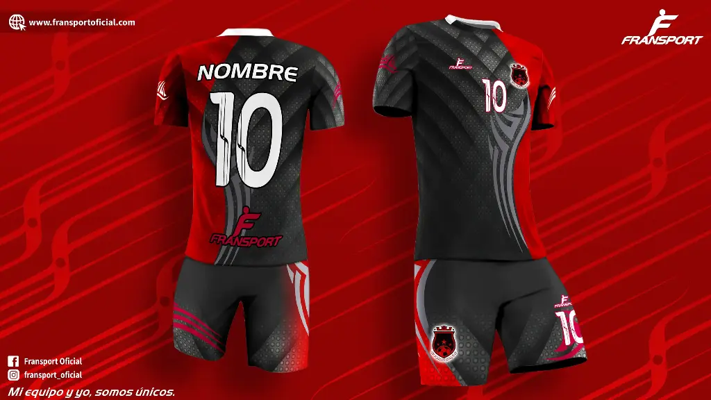 Poleras y corto Fútbol Diseño Fransport Personalizable full sublimado (Negro)