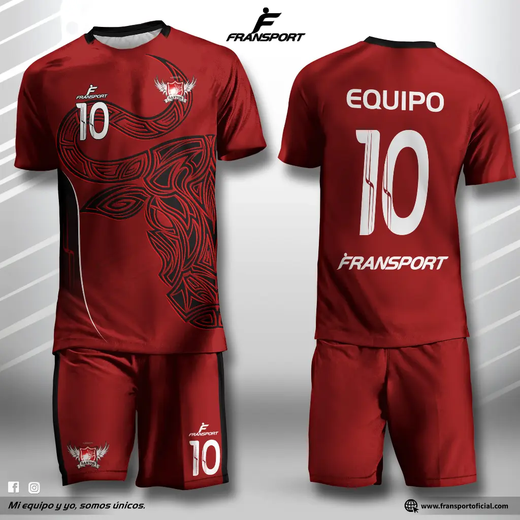 Poleras y corto Fútbol Diseño Fransport Personalizable full sublimado (Negro)