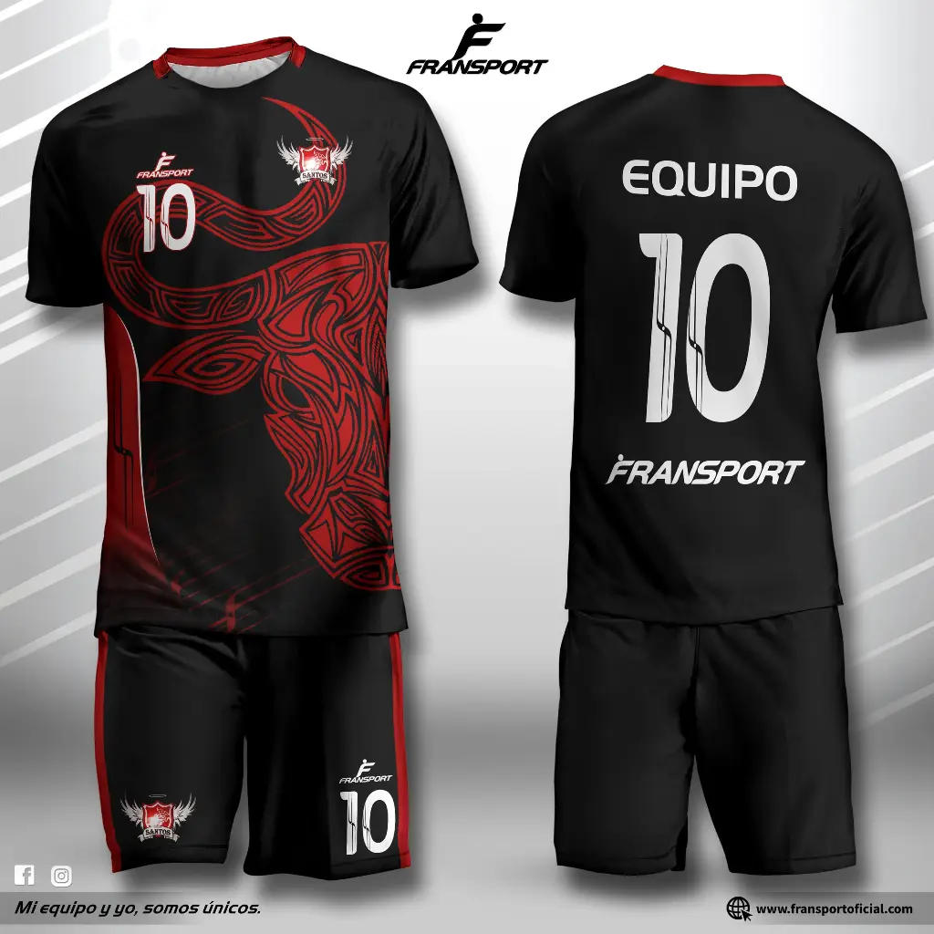 Poleras y corto Fútbol Diseño Fransport Personalizable full sublimado (Negro)