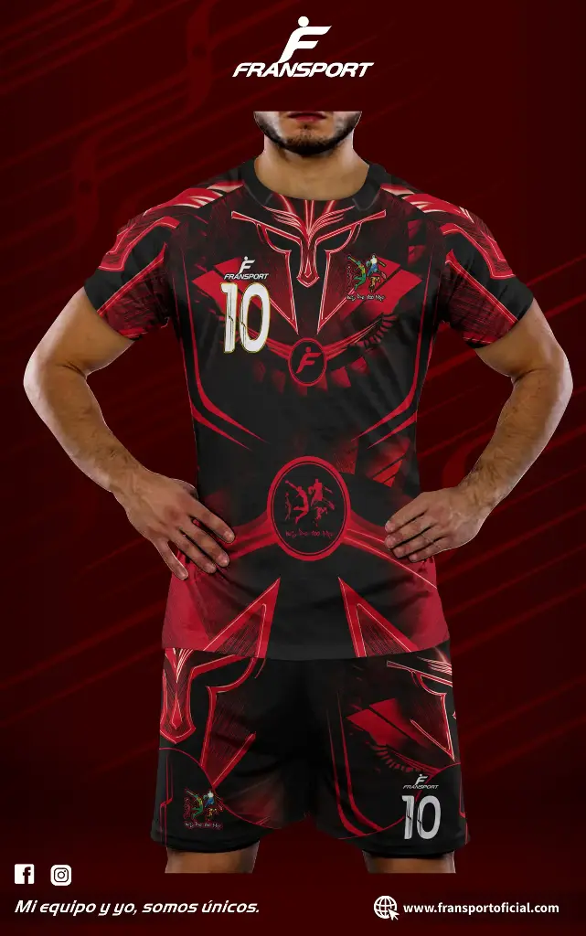 Poleras y corto Fútbol Diseño Fransport Personalizable full sublimado (Negro)