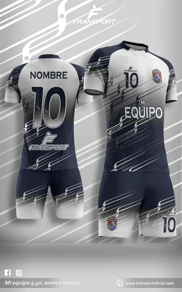 Poleras y corto Fútbol Diseño Fransport Personalizable full sublimado (Blanco)