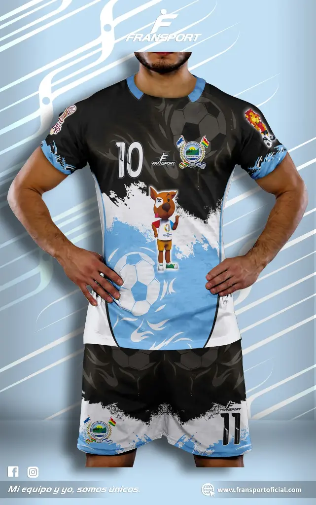 Poleras y corto Fútbol Diseño Fransport Personalizable full sublimado (Blanco)