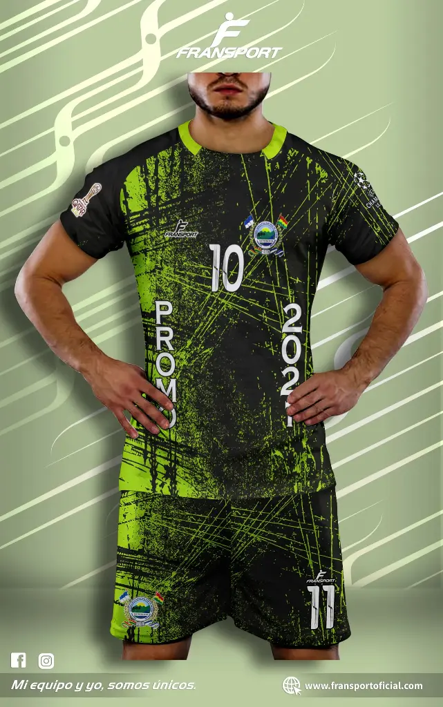 Poleras y corto Fútbol Diseño Fransport Personalizable full sublimado (Negro)