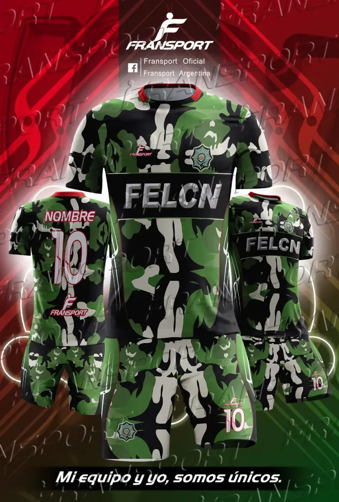 Poleras y corto Fútbol Diseño Fransport Personalizable full sublimado (Negro)