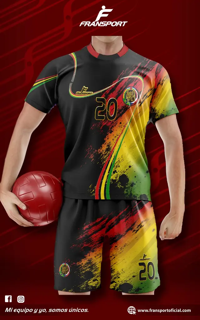 Poleras y corto Fútbol Diseño Fransport Personalizable full sublimado (Negro)