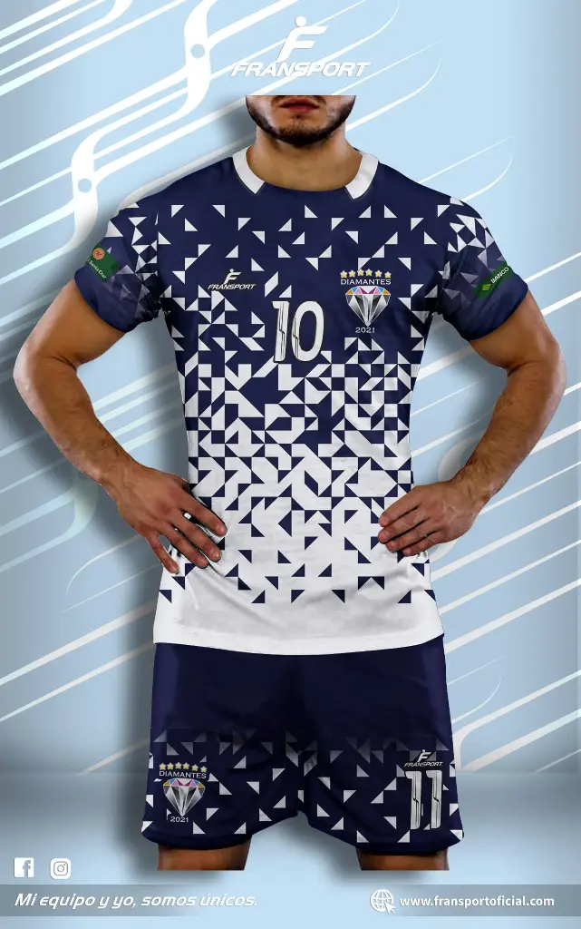 Poleras y corto Fútbol Diseño Fransport Personalizable full sublimado (Blanco)