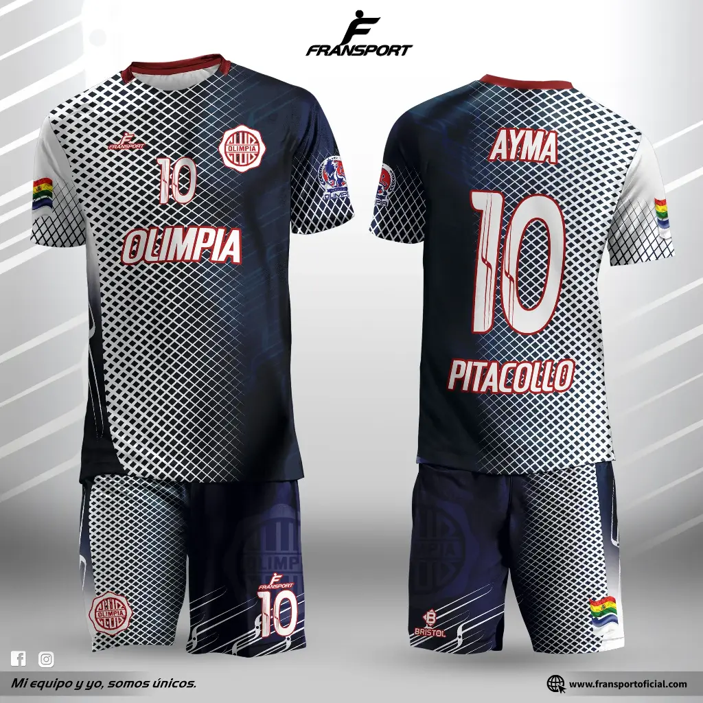 Poleras y corto Fútbol Diseño Fransport Personalizable full sublimado (Azul marino)