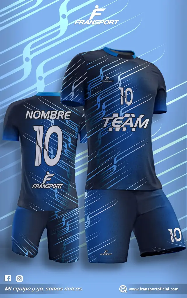 Poleras y corto Fútbol Diseño Fransport Personalizable full sublimado (Negro)
