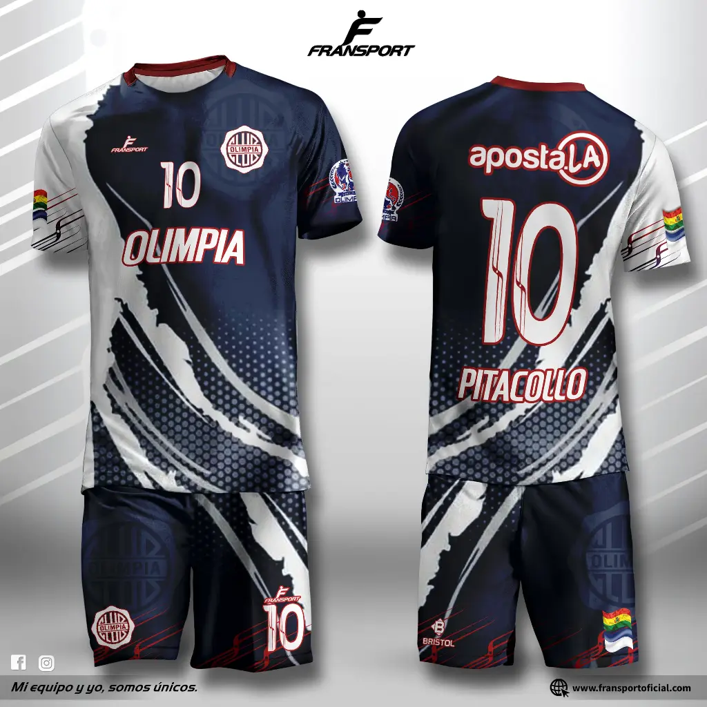 Poleras y corto Fútbol Diseño Fransport Personalizable full sublimado (Blanco)