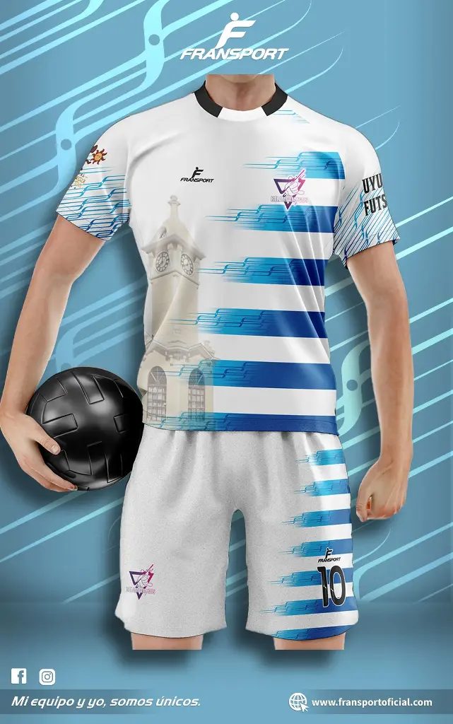 Poleras y corto Fútbol Diseño Fransport Personalizable full sublimado (Blanco)