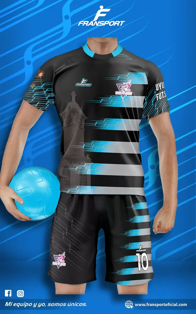 Poleras y corto Fútbol Diseño Fransport Personalizable full sublimado (Negro)