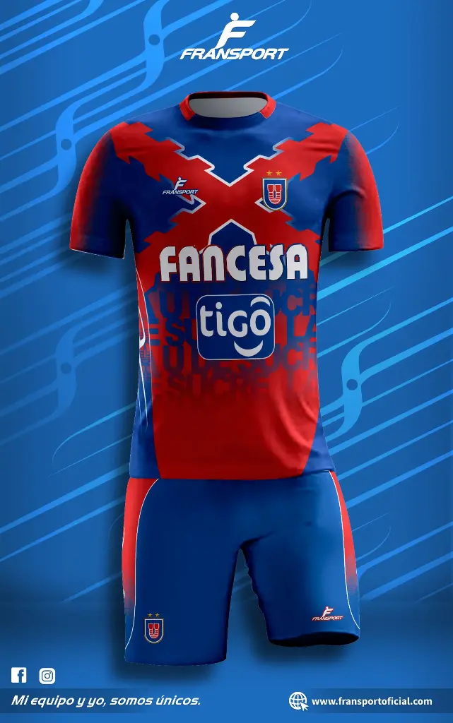 Poleras y corto Fútbol Diseño Fransport Personalizable full sublimado (Azul)