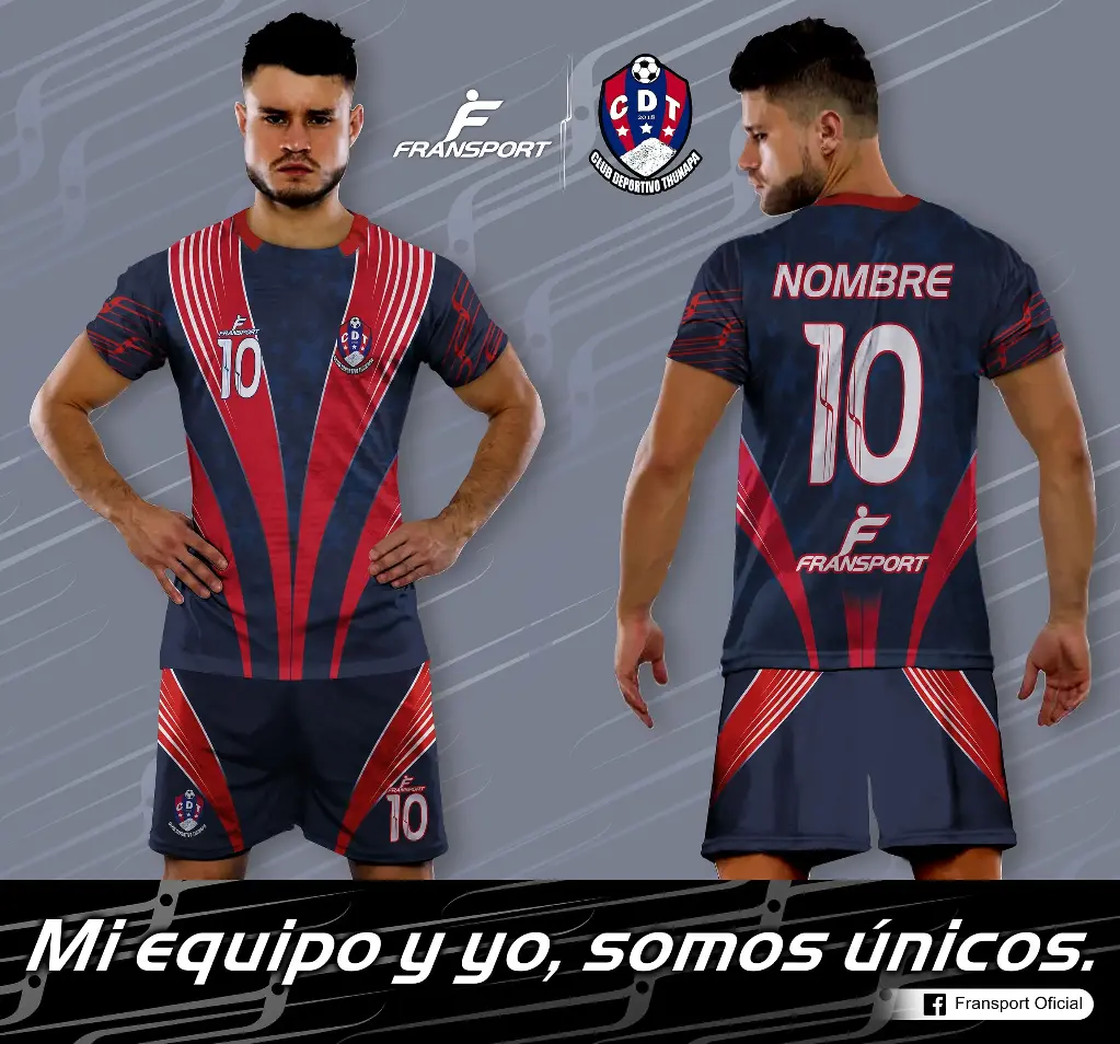 Poleras y corto Fútbol Diseño Fransport Personalizable full sublimado (Azul marino)